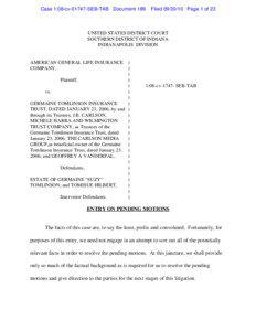 Insurable interest / Insurance / Tomlinson / American International Group / Life insurance / Motion / Law / Financial services / JB Carlson / Celotex Corp. v. Catrett / Financial economics / Federal Rules of Civil Procedure