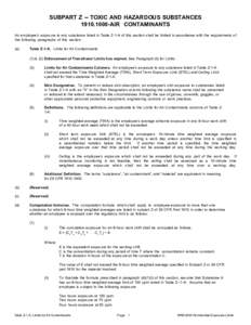 SUBPART Z -- TOXIC AND HAZARDOUS SUBSTANCES[removed]AIR CONTAMINANTS An employee’s exposure to any substance listed in Table Z-1-A of this section shall be limited in accordance with the requirements of the following