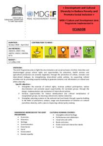 « Development and Cultural Diversity to Reduce Poverty and Promote Social Inclusion » MDG-F Culture and Development Joint Programme implemented in