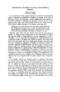 THEORETICAL EFFICIENCY I N POLLUTION CONTROL: COMMENT DONALD C. SHOUP University of Michigan  In a recent issue of this JournuZ, Richard 0. Zerbe [7] considered the