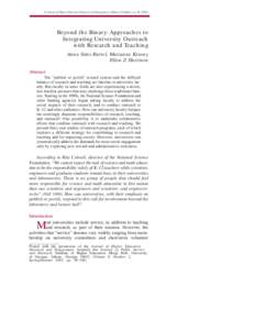 © Journal of Higher Education Outreach and Engagement, Volume 8, Number 2, p. 89, ([removed]Beyond the Binary: Approaches to Integrating University Outreach with Research and Teaching Anna Sims Bartel, Marianne Krasny