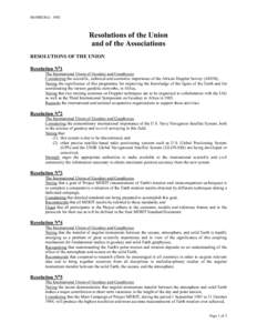 HAMBURG[removed]Resolutions of the Union and of the Associations RESOLUTIONS OF THE UNION Resolution N°1