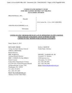 Case 1:14-cvGBL-IDD Document 109 FiledPage 1 of 42 PageID# 5061  UNITED STATES DISTRICT COURT FOR THE EASTERN DISTRICT OF VIRGINIA ALEXANDRIA DIVISION PRO-FOOTBALL, INC.,