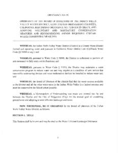 ORDINANCE NO. 93 ORDINANCE OF THE BOARD OF DIRECTORS OF THE INDIAN WELLS VALLEY WATER DISTRICT, KERN AND SAN BERNARDINO COUNTIES, CALIFORNIA, RESCINDING ORDINANCE NO. 72 IN ITS ENTIRETY; AND ADOPTING VOLUNTARY AND MANDAT