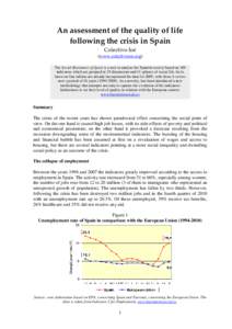 An assessment of the quality of life following the crisis in Spain Colectivo Ioé (www.colectivoioe.org) The Social Barometer of Spain is a tool to analyse the Spanish society based on 189 indicators which are grouped in