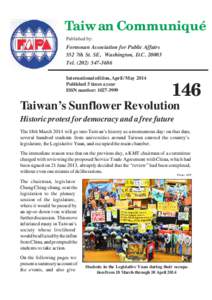 Taiwan Communiqué Published by: Formosan Association for Public Affairs 552 7th St. SE, Washington, D.C[removed]Tel[removed]