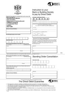 Housing rent direct debit form - instruction to your Bank or Building Society