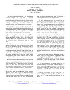 Religion Today is contributed by UW’s Religious Studies Program to examine and promote discussion of religious issues.  Religion Today September 24-30, 2006 Errand into the Wilderness Paul V.M. Flesher