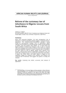 AFRICAN HUMAN RIGHTS LAW JOURNALAHRLJReform of the customary law of inheritance in Nigeria: Lessons from South Africa