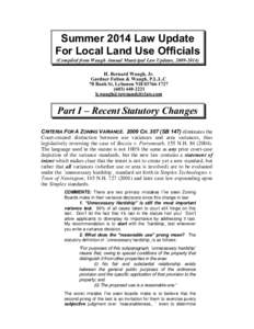 Summer 2014 Law Update For Local Land Use Officials (Compiled from Waugh Annual Municipal Law Updates, [removed]H. Bernard Waugh, Jr. Gardner Fulton & Waugh, P.L.L.C 78 Bank St, Lebanon NH[removed]