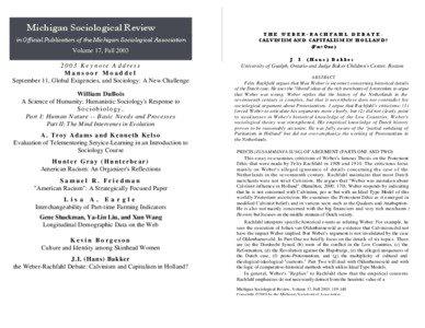 Michigan Sociological Review in Official Publication of the Michigan Sociological Association