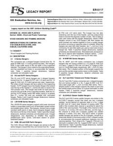 Simpson Strong-Tie - ICC-ES Legacy Report ER[removed]U Series, HU/HUTF, LBV/B/HB, HHB/GB/HGB, W/WNP/HW, GLT/HGLT Glulam / Timber, GLS/HGLS Glulam Saddle