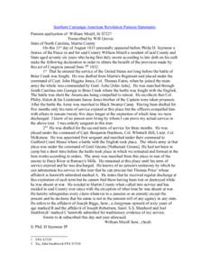 Southern Campaign American Revolution Pension Statements Pension application of William Mizell, Sr S7227 Transcribed by Will Graves State of North Carolina, Martin County On this 31st day of August 1833 personally appear