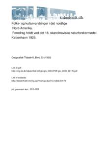 Folke- og kulturvandringer i det nordlige Nord-Amerika. Foredrag holdt ved det 18. skandinaviske naturforskermøde i