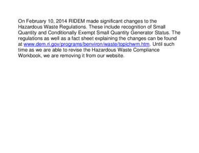 Hazardous Waste Compliance Workbook For Rhode Island Hazardous Waste Generators