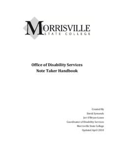 Office of Disability Services Note Taker Handbook Created By David Symonds Jeri O’Bryan-Losee