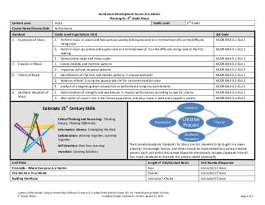 Curriculum Development Course at a Glance th Planning for 6 Grade Music Grade Level  th