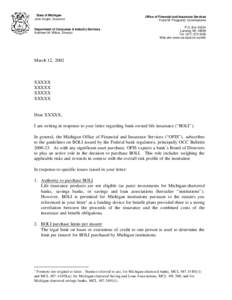 State of Michigan John Engler, Governor Department of Consumer & Industry Services Kathleen M. Wilbur, Director  Office of Financial and Insurance Services