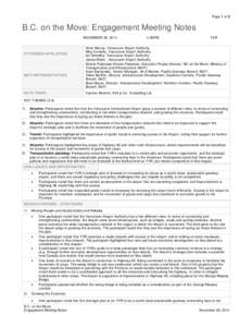 Page 1 of 2  B.C. on the Move: Engagement Meeting Notes NOVEMBER 26, 2014  ATTENDEES/AFFILIATION