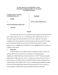 IN THE UNITED STATES DISTRICT COURT FOR THE SOUTHERN DISTRICT OF ALABAMA SOUTHERN DIVISION UNITED STATES AVIATION UNDERWRITERS, INC.,