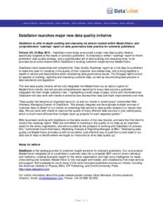 …news release…news release…news release…news release…news release…news release…news release…  DataSalon launches major new data quality initiative DataSalon to offer in-depth auditing and cleansing via ad