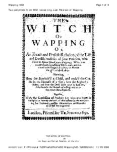 WappingPage 1 of 9 Two pamphlets from 1652, concerning Joan Peterson of Wapping