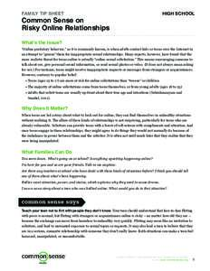 FAMILY TIP SHEET  HIGH SCHOOL Common Sense on Risky Online Relationships