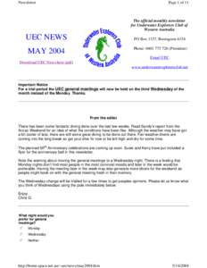 Newsletter  Page 1 of 11 The official monthly newsletter for Underwater Explorers Club of