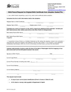 Birth Parent Request for Original Birth Certificate from Adoption Sealed File