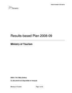 RESULTS-BASED PLAN[removed]Results-based Plan[removed]Ministry of Tourism  ISSN[removed]Online)