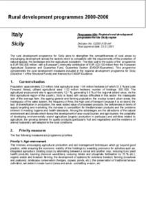 Rural development programmes[removed]Italy Sicily  Programme title: Regional rural development