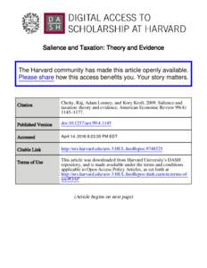 Salience and Taxation: Theory and Evidence  The Harvard community has made this article openly available. Please share how this access benefits you. Your story matters.  Citation
