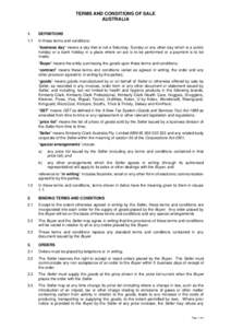 TERMS AND CONDITIONS OF SALE AUSTRALIA 1. DEFINITIONS