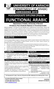 UNIVERSITY OF KARACHI DEPARTMENT OF ARABIC ADMISSIONS 2015 POSTGRADUATE DIPLOMA (PGD) IN