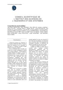 Comité national de la recherche scientifique  CONSEIL SCIENTIFIQUE DE L’INSTITUT DES SCIENCES DE L’INGÉNIERIE ET DES SYSTÈMES Composition du conseil scintifique