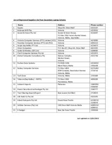 List of Registered Suppliers for Post-Secondary Laptop Scheme