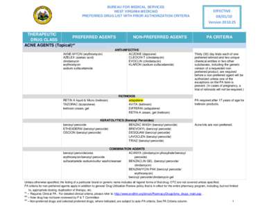 BUREAU FOR MEDICAL SERVICES WEST VIRGINIA MEDICAID PREFERRED DRUG LIST WITH PRIOR AUTHORIZATION CRITERIA THERAPEUTIC PREFERRED AGENTS