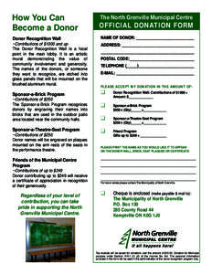 How You Can Become a Donor The North Grenville Municipal Centre  OFFICIAL DONATION FORM