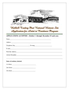 Application for Artists in Residence at Hubbell Trading Post