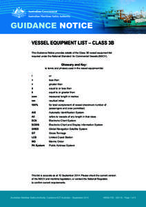 GUIDANCE NOTICE VESSEL EQUIPMENT LIST – CLASS 3B This Guidance Notice provides details of the Class 3B vessel equipment list required under the National Standard for Commercial Vessels (NSCV).  Glossary and Key: