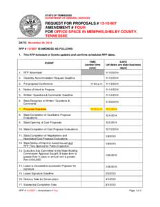 STATE OF TENNESSEE DEPARTMENT OF GENERAL SERVICES REQUEST FOR PROPOSALS # [removed]AMENDMENT # FOUR FOR OFFICE SPACE IN MEMPHIS,SHELBY COUNTY,