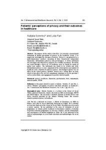 Int. J. Behavioural and Healthcare Research, Vol. 4, No. 2, 2013  Patients’ perceptions of privacy and their outcomes