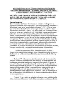 PA GASTROENTEROLOGY CONSULTANTS, DIGESTIVE DISEASE INSTITUTE, POPLAR CHURCH ANESTHESIA, AND LEHIGH ANESTHESIA ASSOCIATES JOINT NOTICE OF PRIVACY PRACTICES