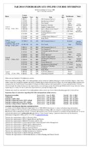Fall 2014 UNDERGRADUATE ONLINE COURSE OFFERINGS Midwestern Baptist College, SBC July 23, 2014 (Date of Revision) Dates