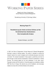 WORKING PAPER SERIES Edited by the Chair of Organization, Human Resource & General Management Brandenburg University of Technology Cottbus