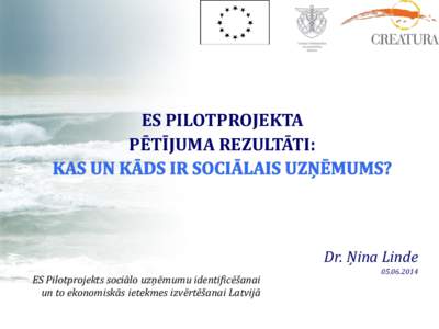 ES PILOTPROJEKTA PĒTĪJUMA REZULTĀTI: Dr. Ņina Linde ES Pilotprojekts sociālo uzņēmumu identificēšanai un to ekonomiskās ietekmes izvērtēšanai Latvijā