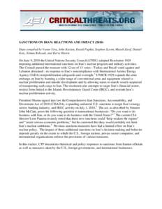 SANCTIONS ON IRAN: REACTIONS AND IMPACT[removed]Data compiled by Varun Vira, John Karian, David Pupkin, Stephen Szrom, Maseh Zarif, Daniel Katz, Eiman Behzadi, and Kerry Harris On June 9, 2010 the United Nations Security 