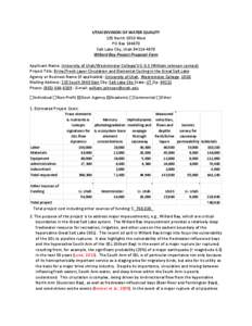 UTAH DIVISION OF WATER QUALITY 195 North 1950 West PO Box[removed]Salt Lake City, Utah[removed]Willard Bay Project Proposal Form Applicant Name: University of Utah/Westminster College/U.S.G.S (William Johnson contact)