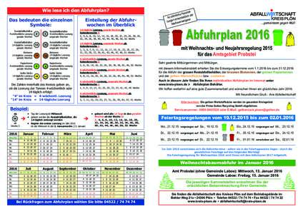 Wie lese ich den Abfuhrplan?  Das bedeuten die einzelnen Symbole: Restabfallbehälter 4-wöchentliche Leerung