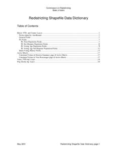 Commission on Redistricting State of Idaho Redistricting Shapefile Data Dictionary Table of Contents Block, VTD, and County Layers..........................................................................................